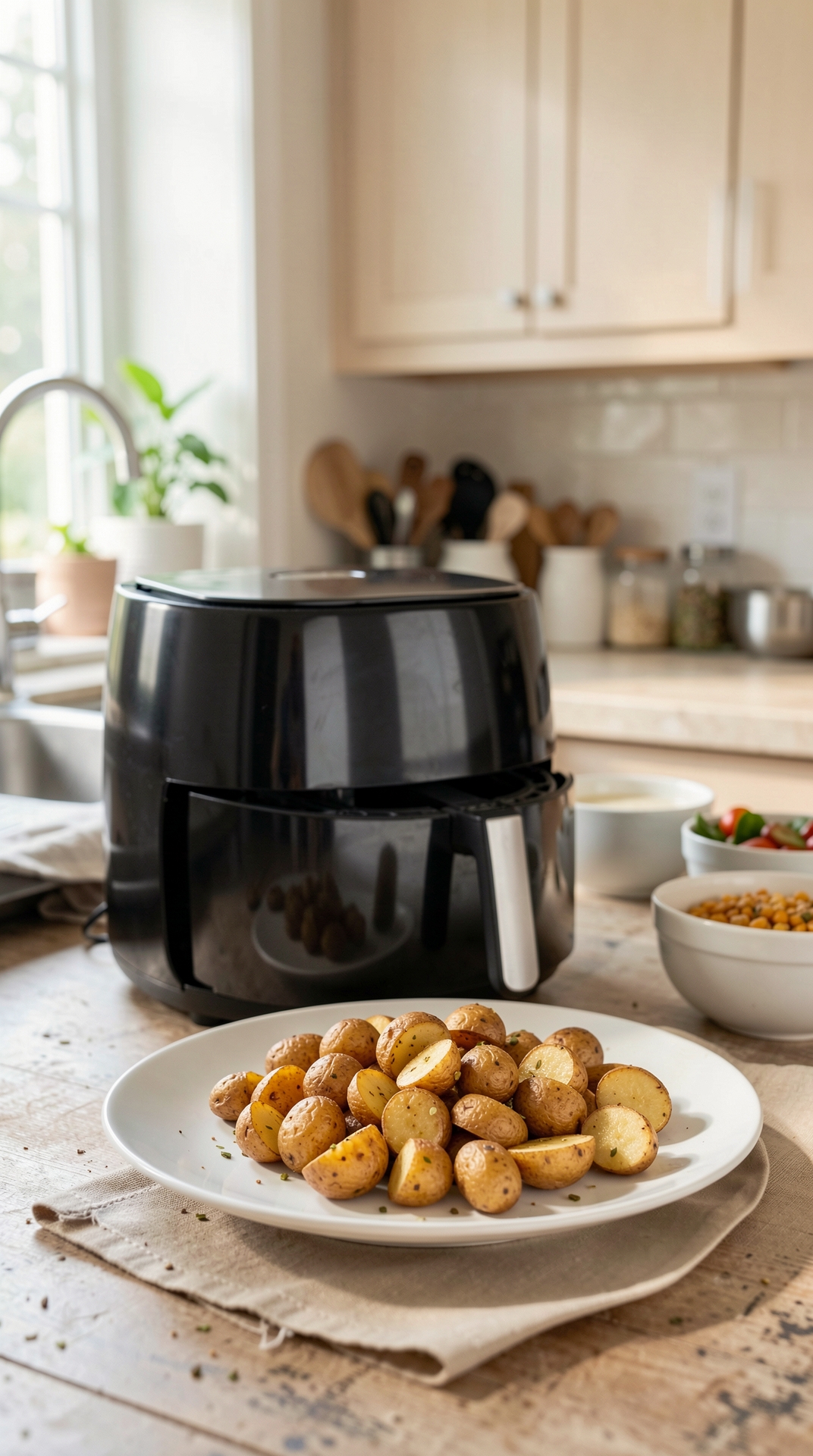 Best Approach To Air Frying Potatoes For Better Texture Every Time featured image showing air frying potatoes in a real home kitchen