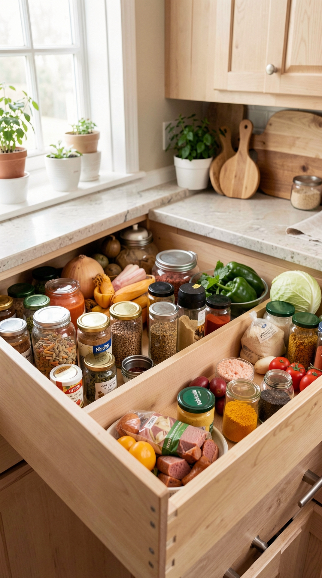 Easy Ways To Improve Spice Drawers For Less Food Waste featured image showing spice drawers in a real home kitchen