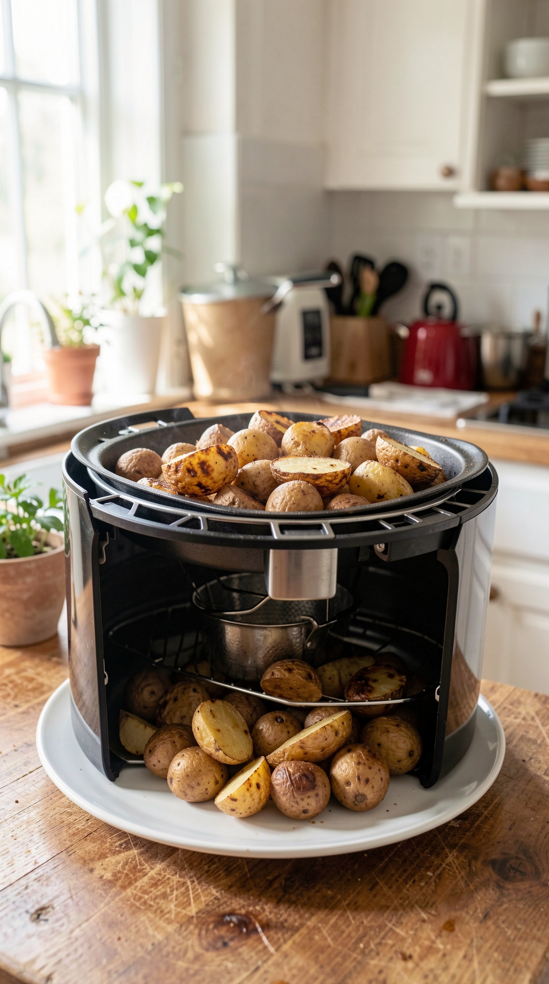 How To Fix Air Frying Potatoes For Better Browning featured image showing air frying potatoes in a real home kitchen