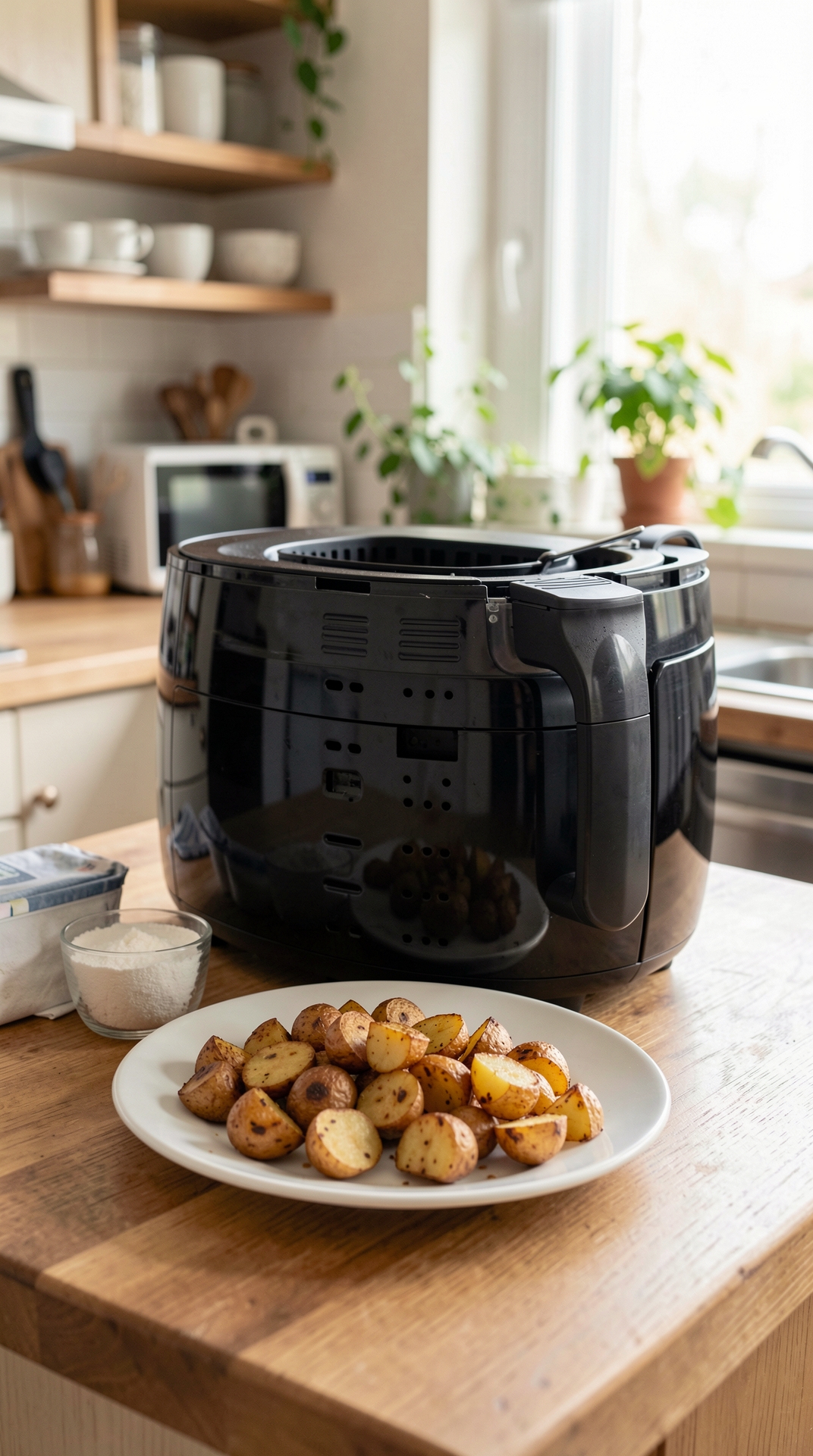 How To Fix Air Frying Potatoes For Better Browning featured image showing air frying potatoes in a real home kitchen
