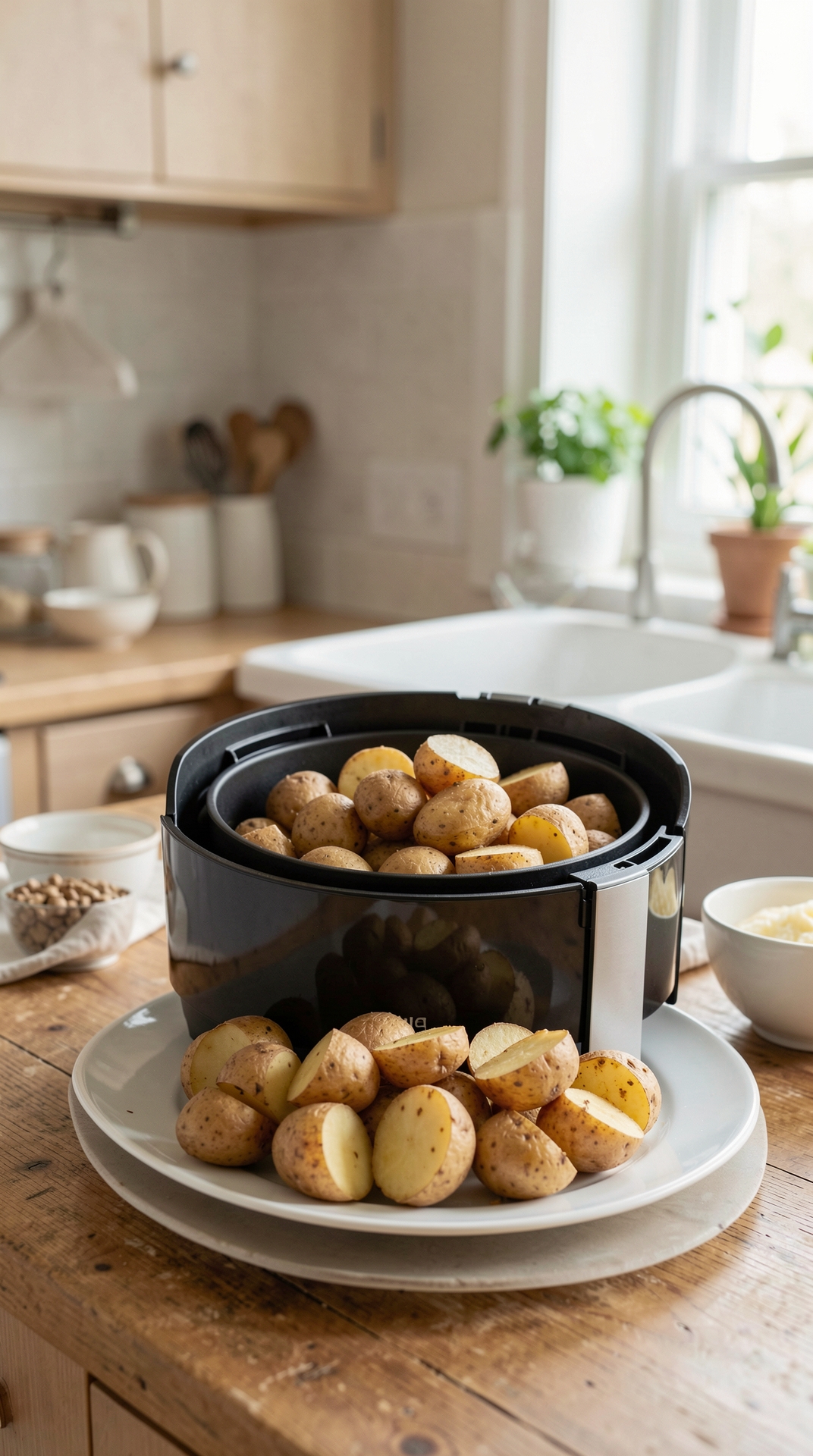 How To Fix Air Frying Potatoes For Less Guesswork featured image showing air frying potatoes in a real home kitchen