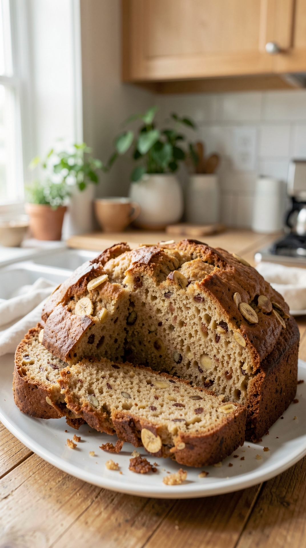 How To Improve Banana Bread For Better Texture featured image showing banana bread in a real home kitchen