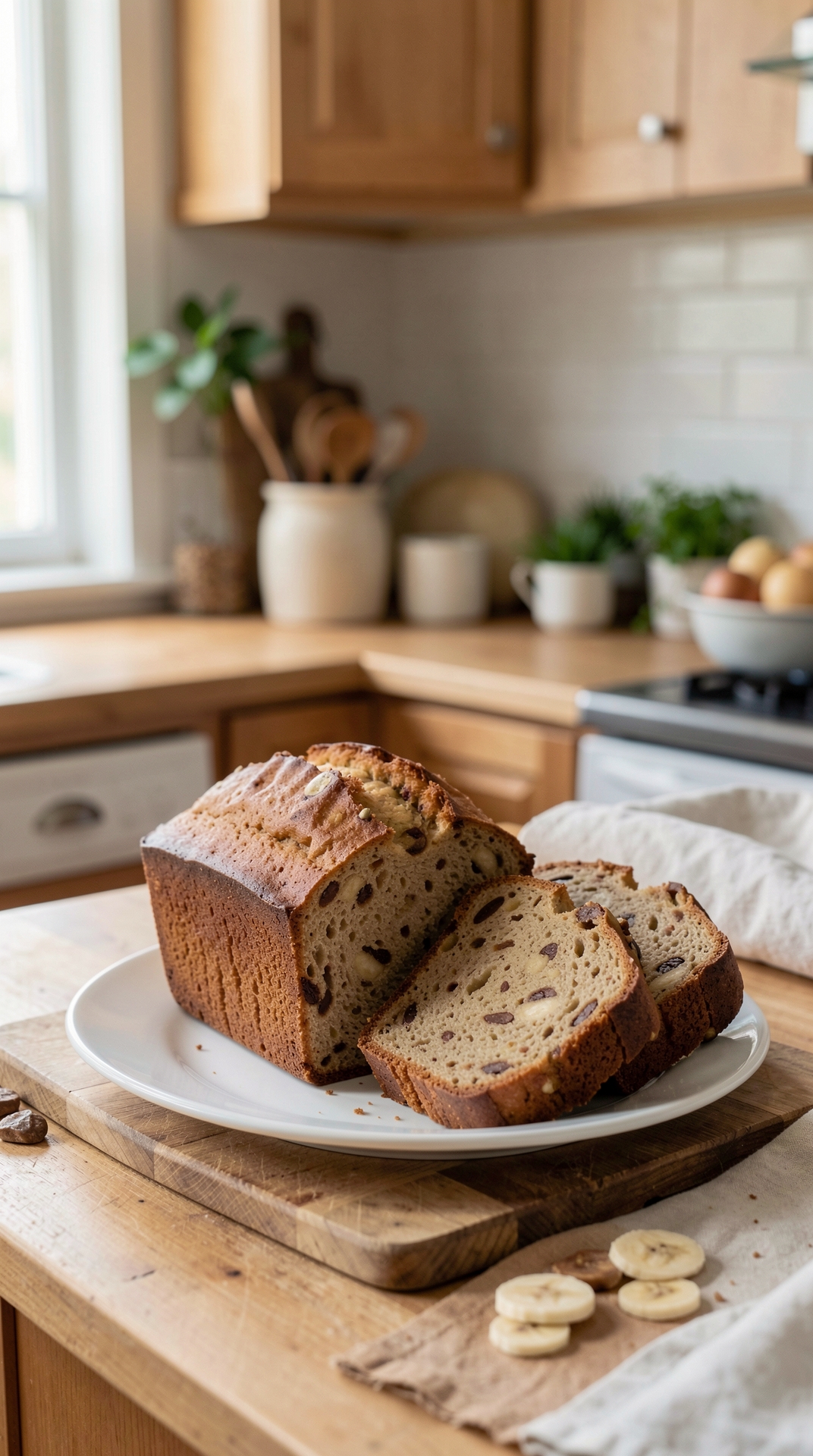 How To Improve Banana Bread For Even Browning featured image showing banana bread in a real home kitchen