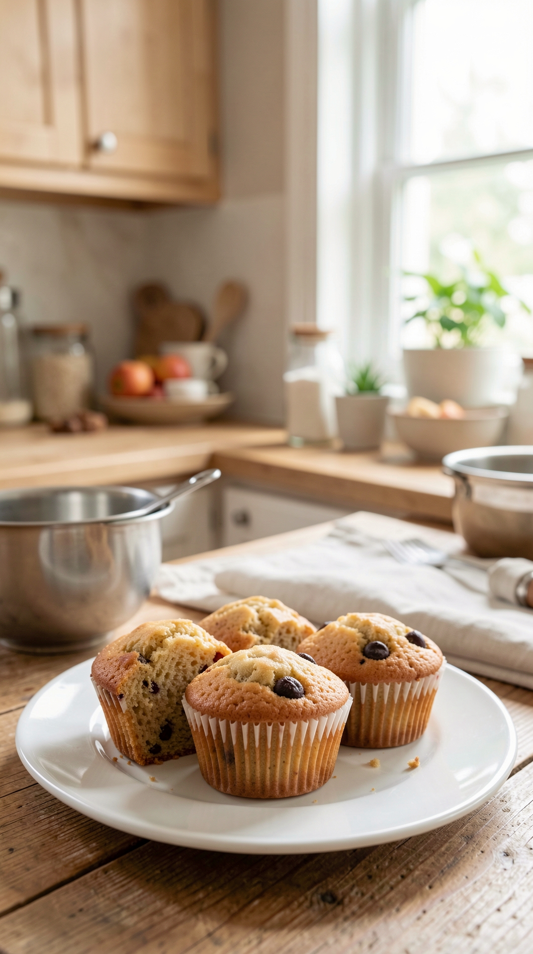 How To Improve Muffins For Better Texture featured image showing muffins in a real home kitchen