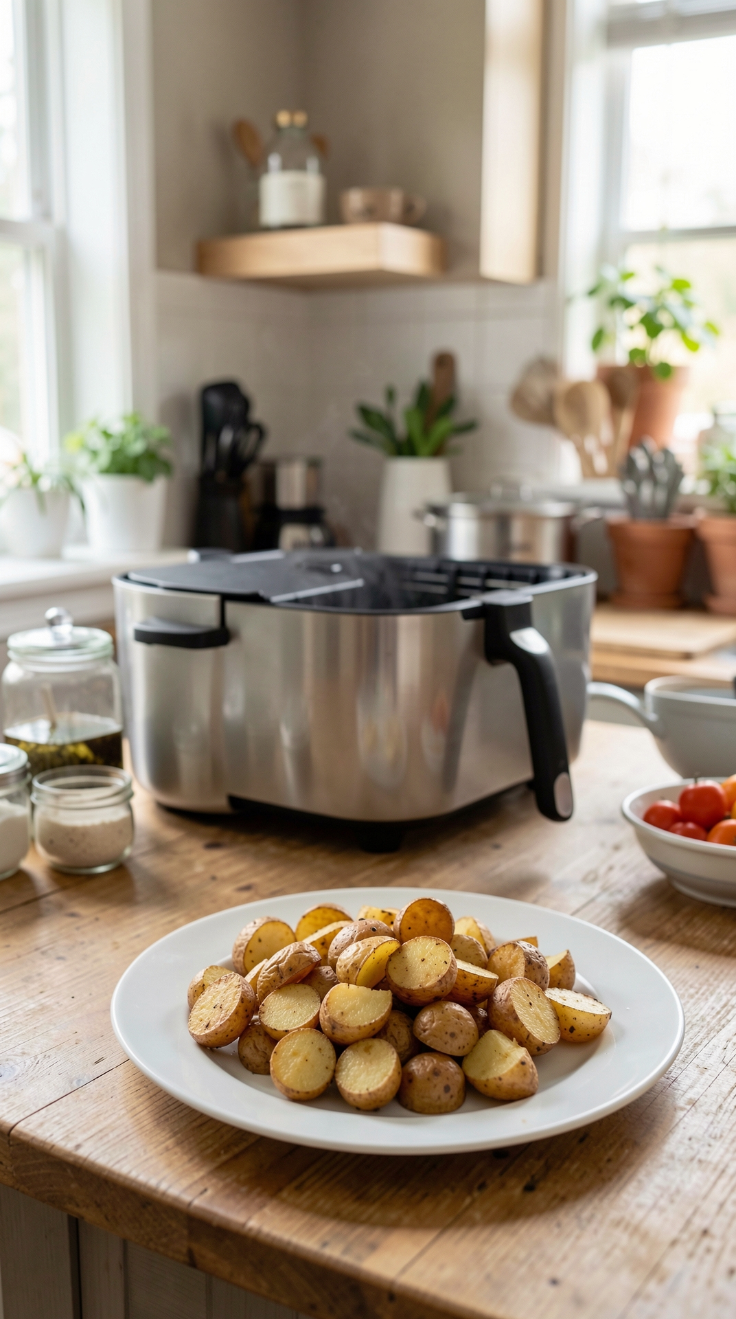 How To Master Air Frying Potatoes For Better Texture Every Time featured image showing air frying potatoes in a real home kitchen