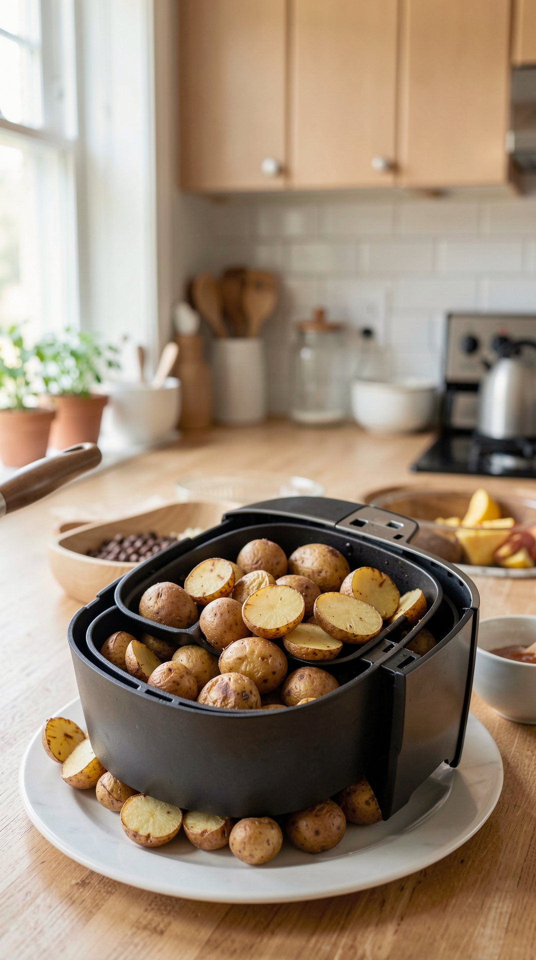 How To Master Air Frying Potatoes For Better Texture Every Time featured image showing air frying potatoes in a real home kitchen