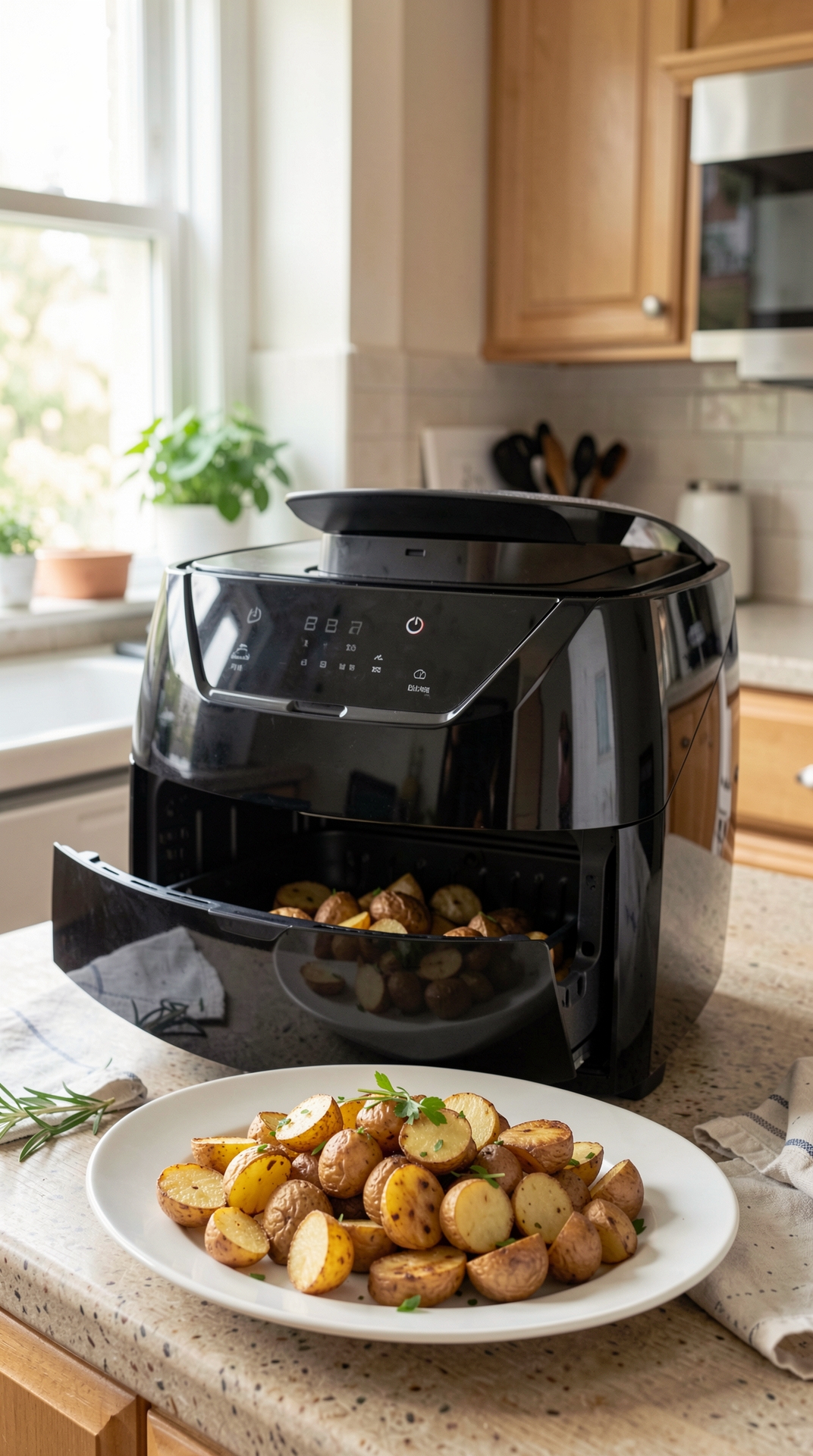 How To Master Air Frying Potatoes For More Flavor Development featured image showing air frying potatoes in a real home kitchen