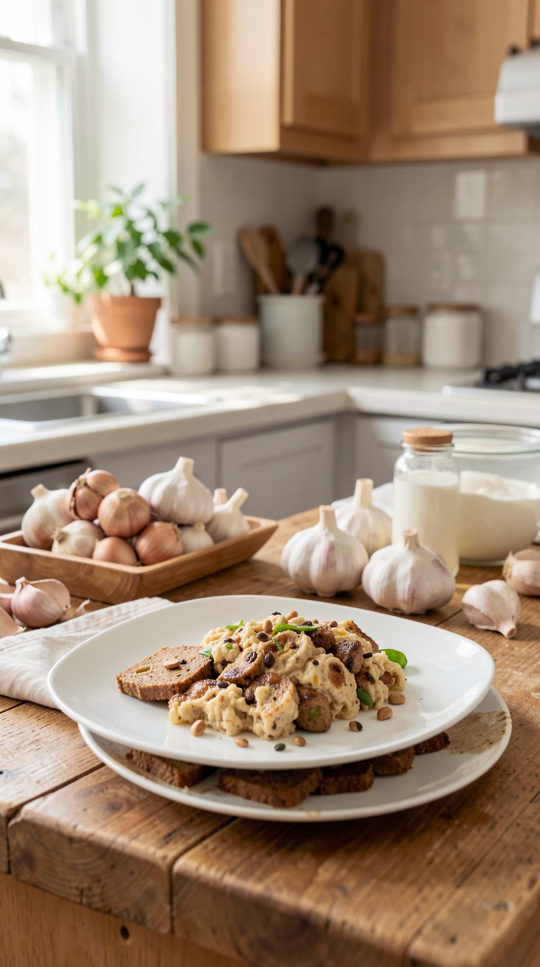 How To Store Garlic For Less Spoilage featured image showing garlic in a real home kitchen