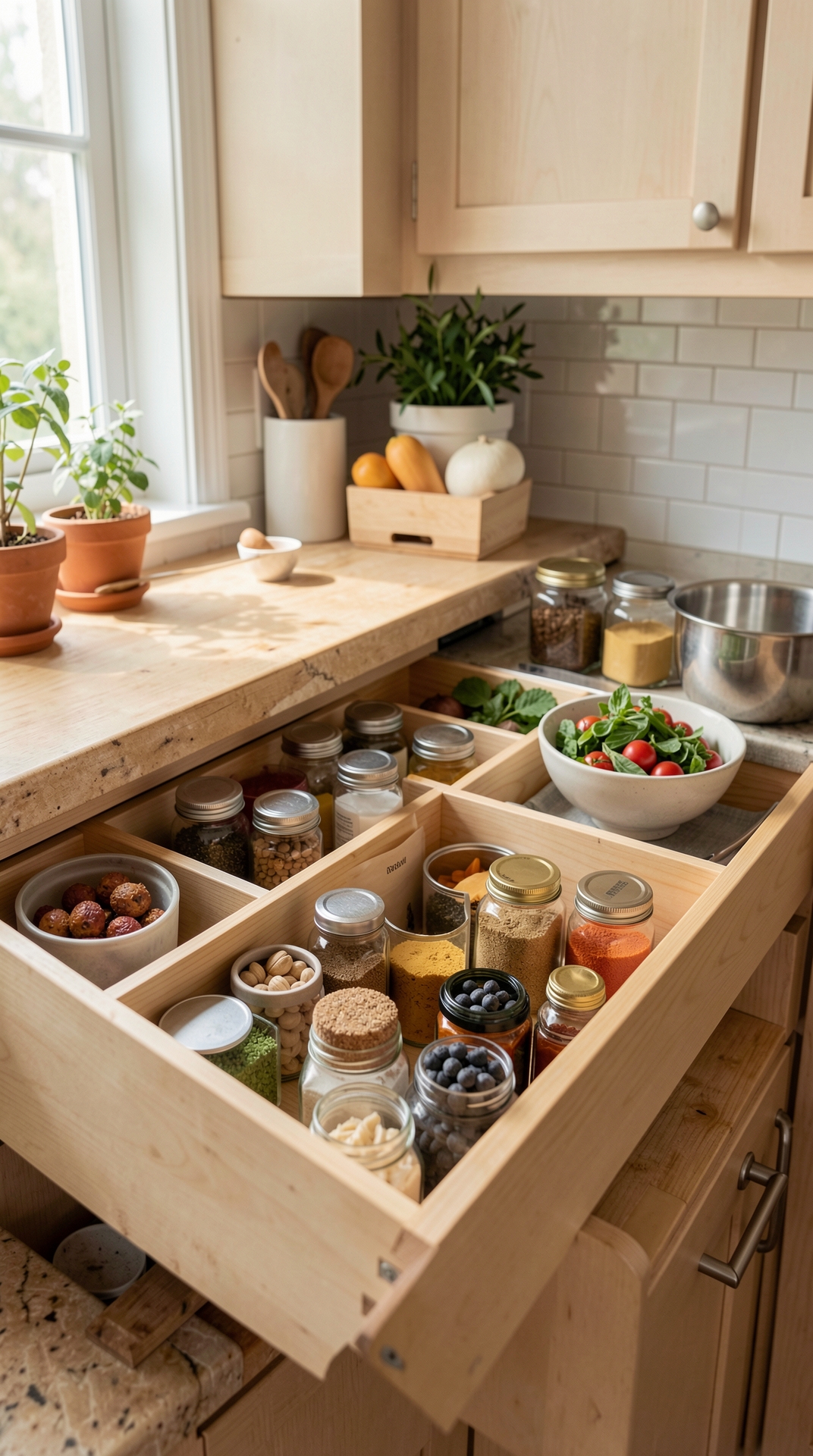 How To Streamline Spice Drawers For Less Food Waste featured image showing spice drawers in a real home kitchen