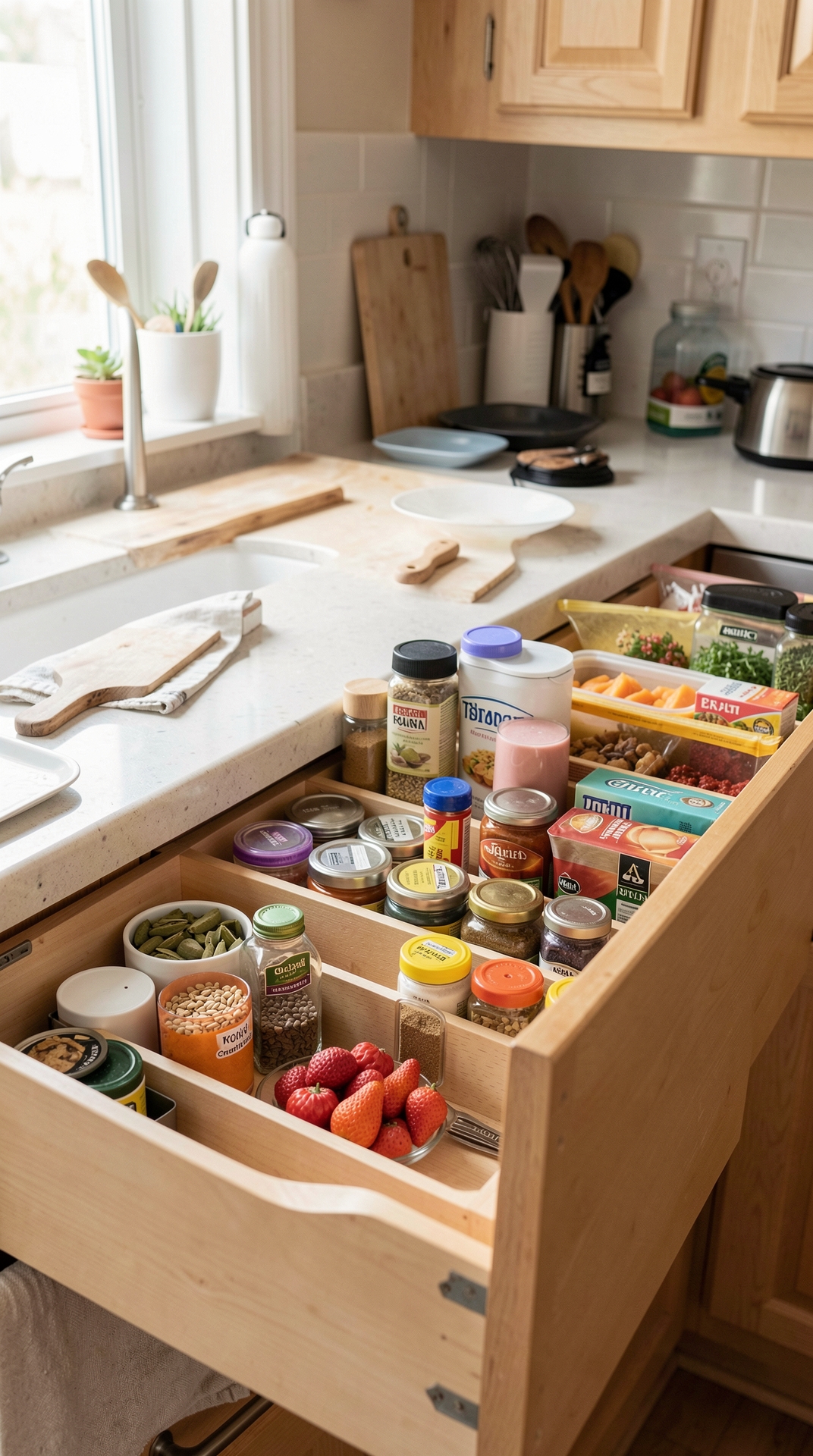 How To Streamline Spice Drawers For Simpler Cleanup featured image showing spice drawers in a real home kitchen