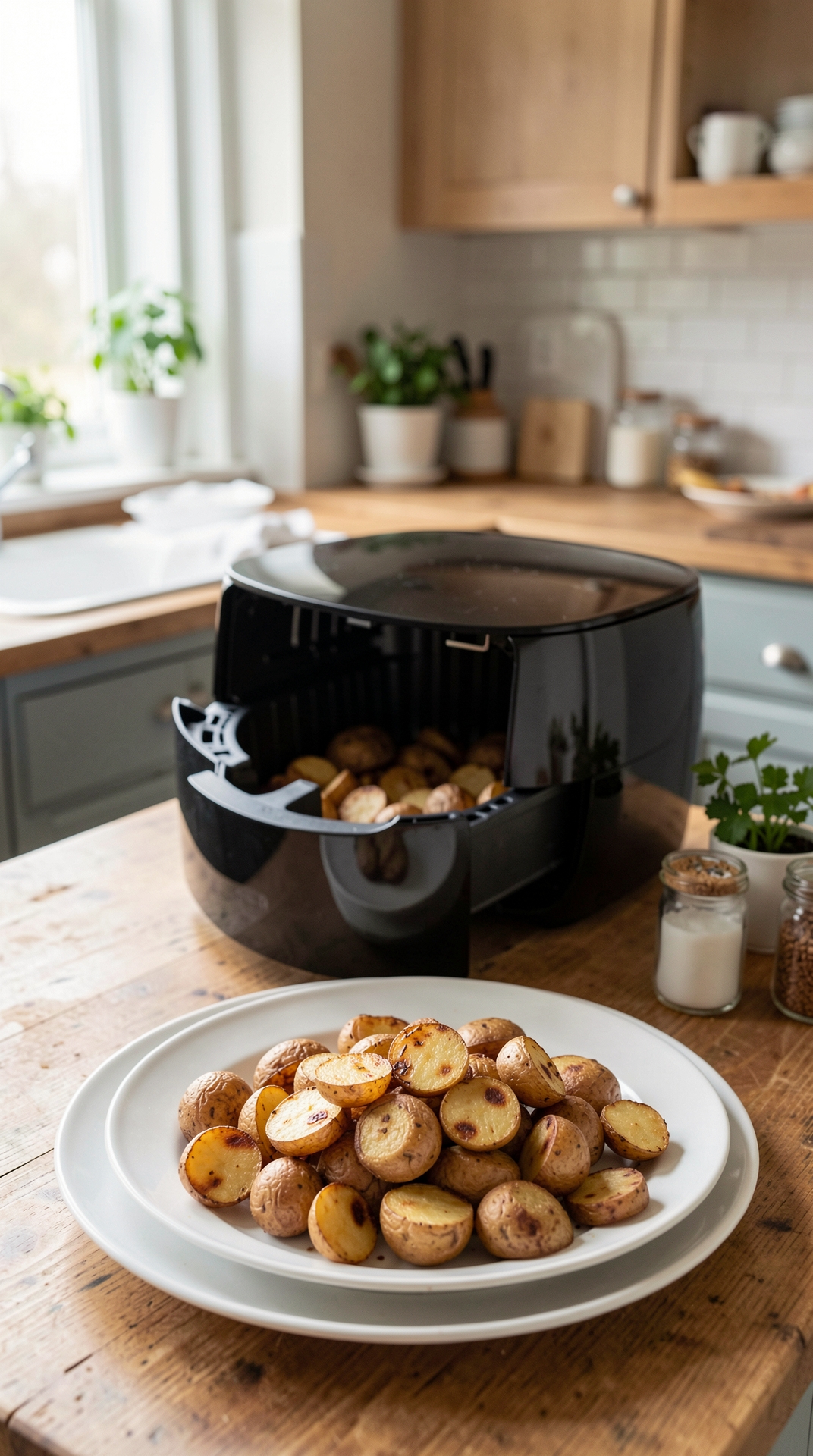 Key Principles Of Air Frying Potatoes For Better Browning featured image showing air frying potatoes in a real home kitchen