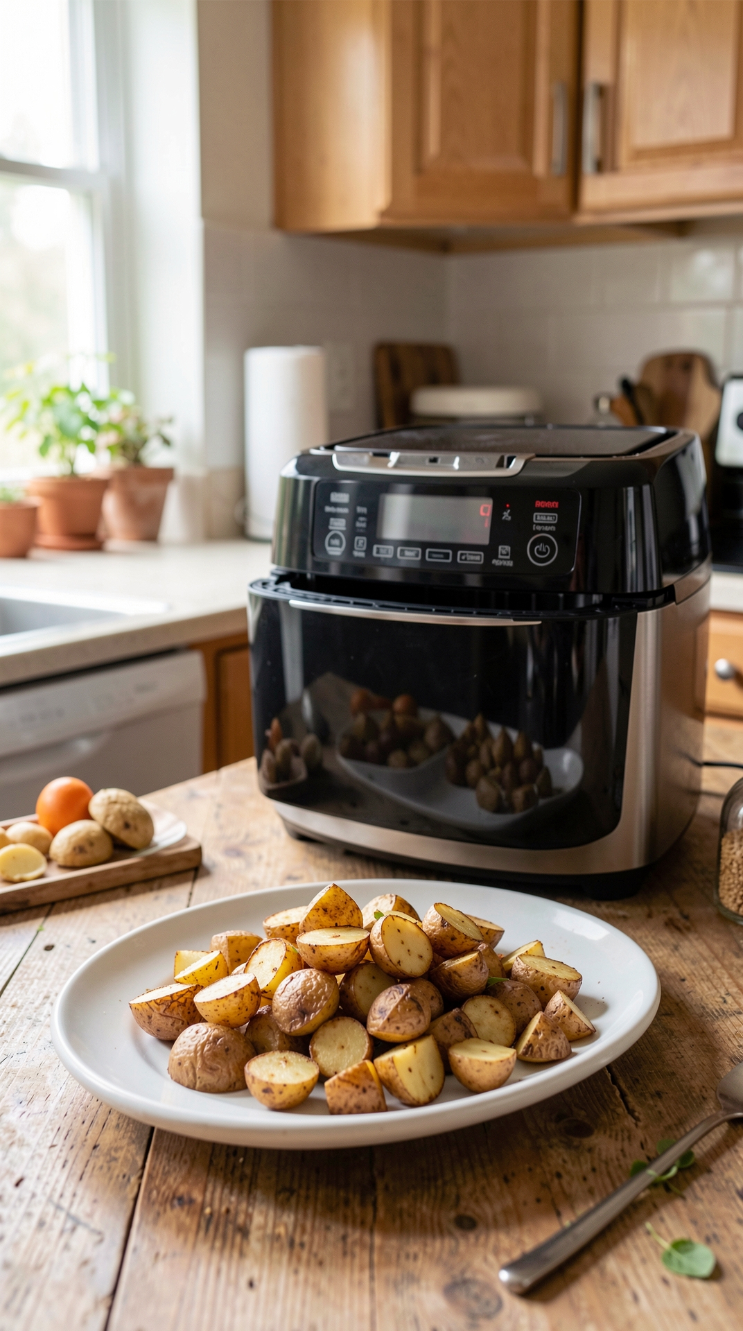 Key Principles Of Air Frying Potatoes For Better Browning featured image showing air frying potatoes in a real home kitchen
