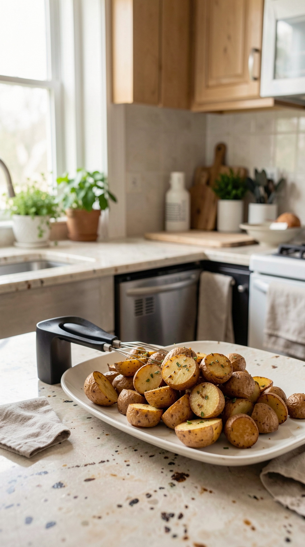 Key Principles Of Air Frying Potatoes For More Flavor Development featured image showing air frying potatoes in a real home kitchen