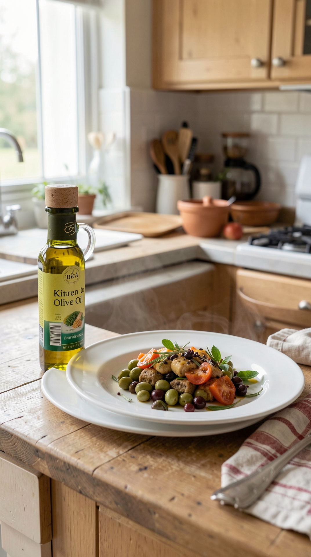 Kitchen Guide To Olive Oil For More Confident Substitutions featured image showing olive oil in a real home kitchen