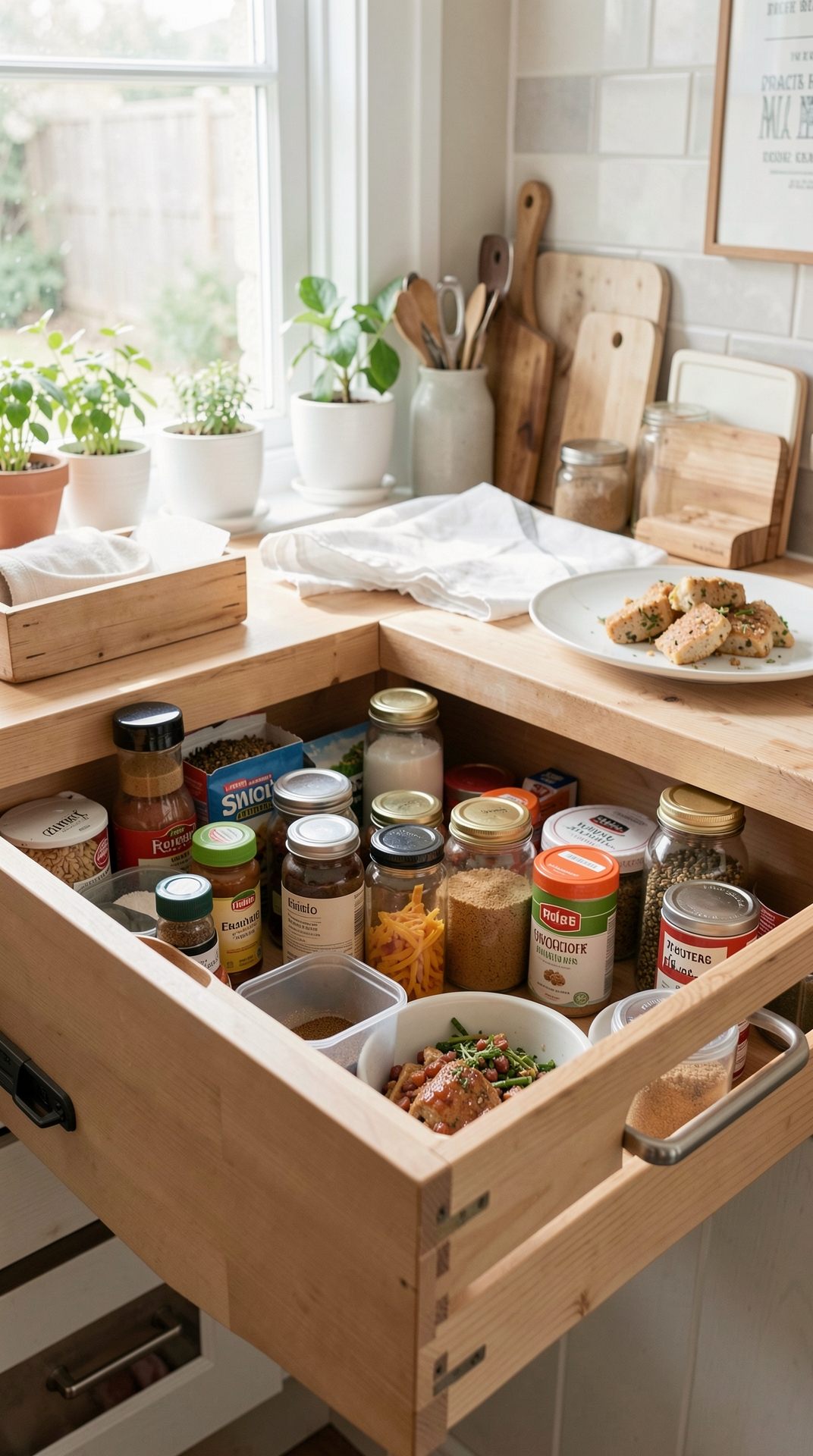 Practical Guide To Spice Drawers For Less Food Waste featured image showing spice drawers in a real home kitchen