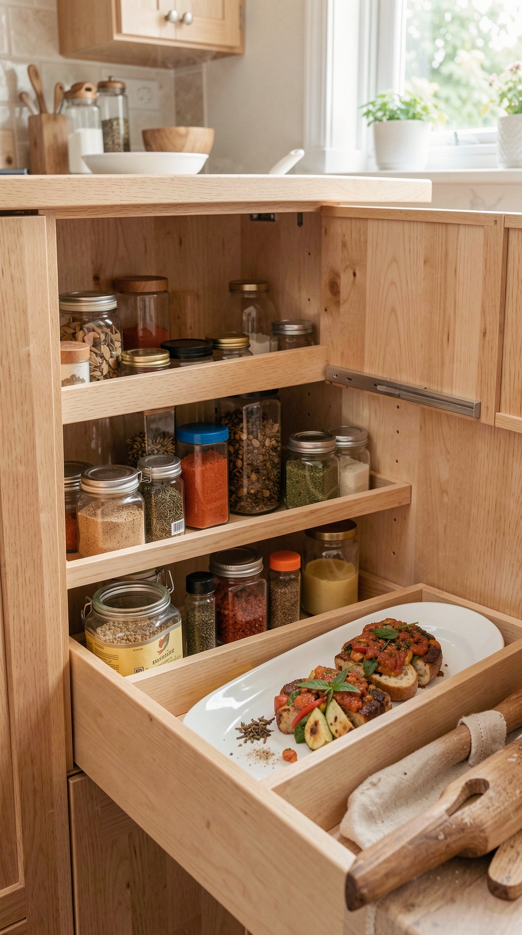 Practical Guide To Spice Drawers For Less Food Waste featured image showing spice drawers in a real home kitchen