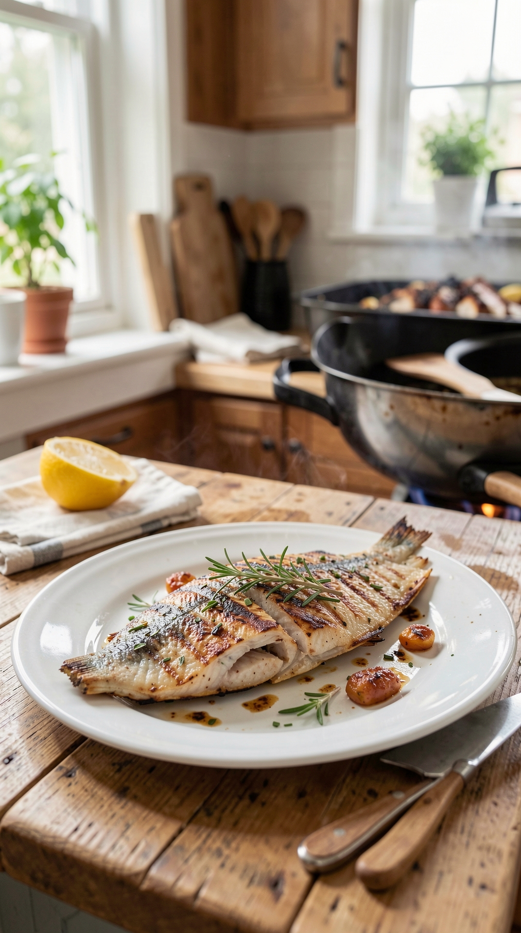 Step-By-Step Guide To Grilling Fish For Better Browning featured image showing grilling fish in a real home kitchen