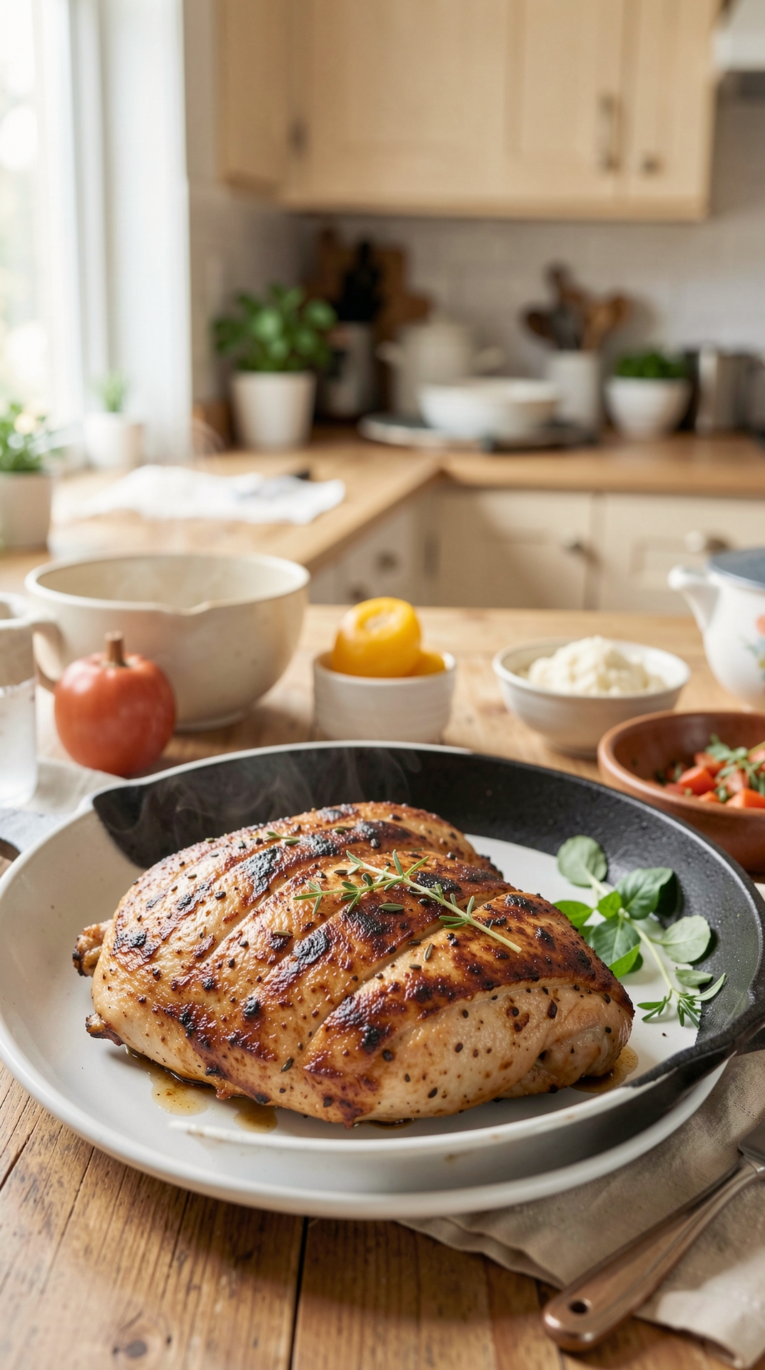 Step-By-Step Guide To Pan-Searing Chicken For Better Browning featured image showing pan-searing chicken in a real home kitchen