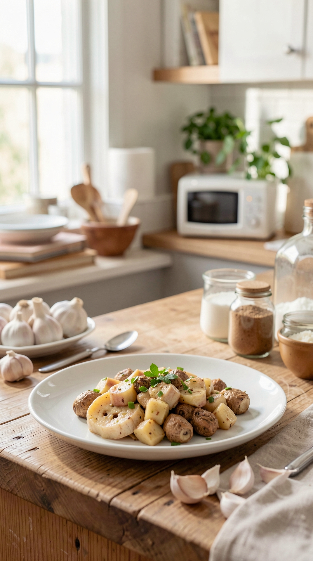 What To Know About Garlic For Stronger Flavor featured image showing garlic in a real home kitchen