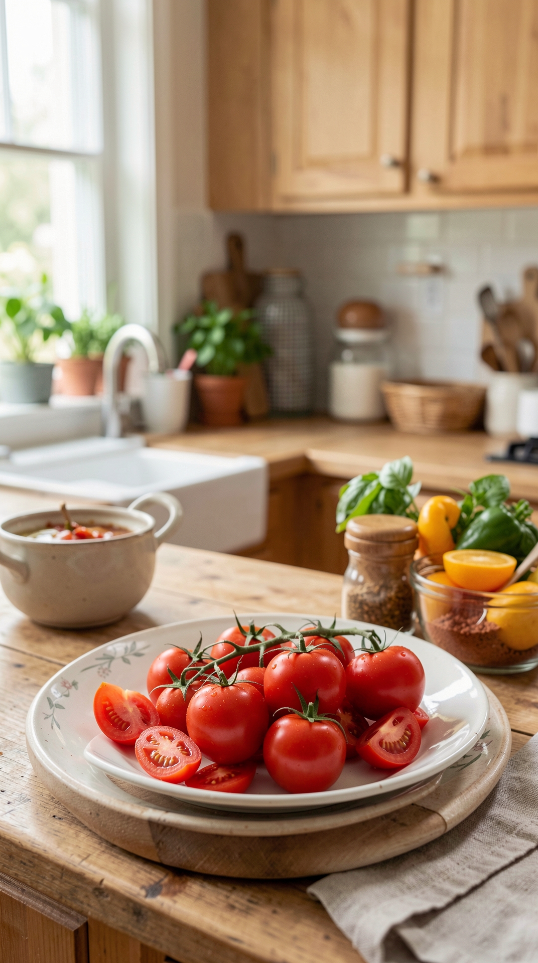 What To Know About Tomatoes For Less Spoilage featured image showing tomatoes in a real home kitchen