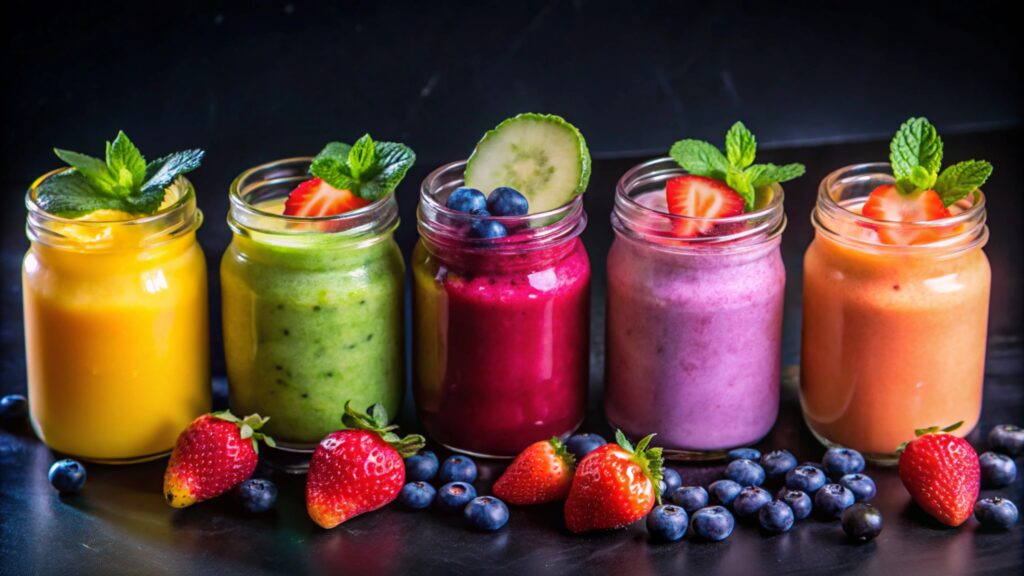 smoothies with fresh fruit garnishes