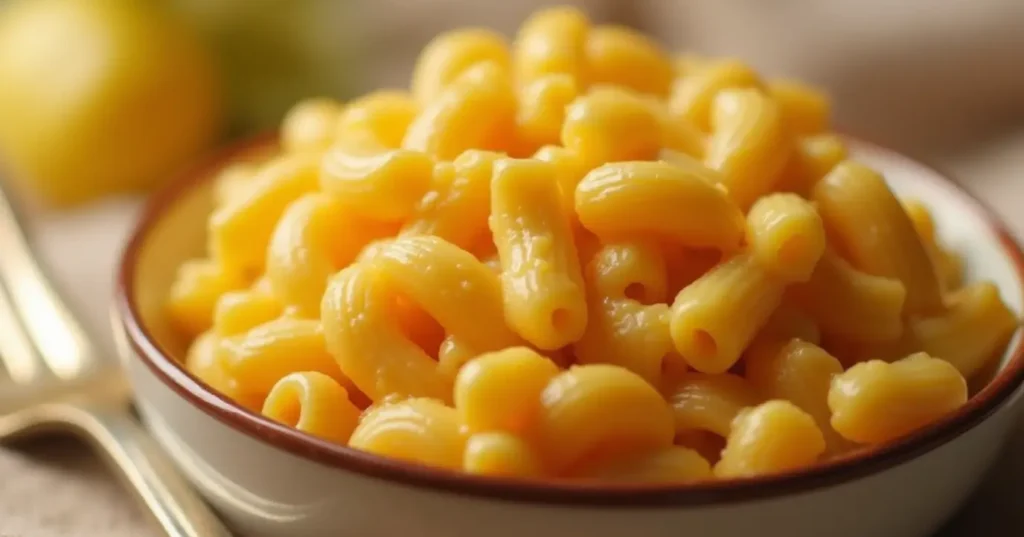 Frozen macaroni and cheese in container