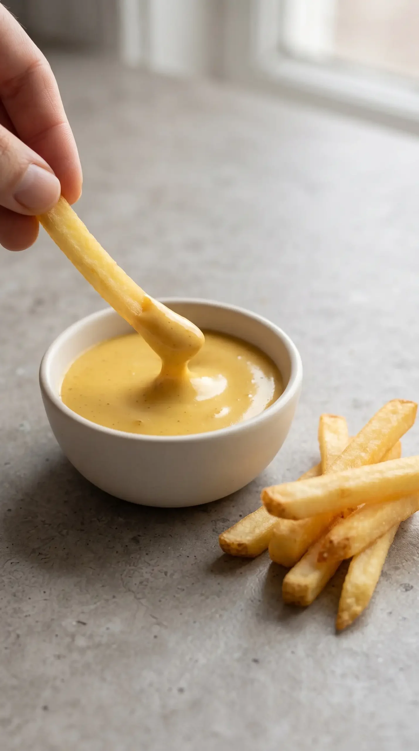 Honey mustard sauce served as a dip with crisp golden fries