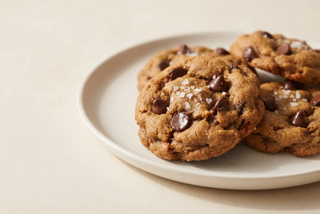 Peanut butter chocolate chip cookies with coconut sugar showing soft centers and chocolate chips